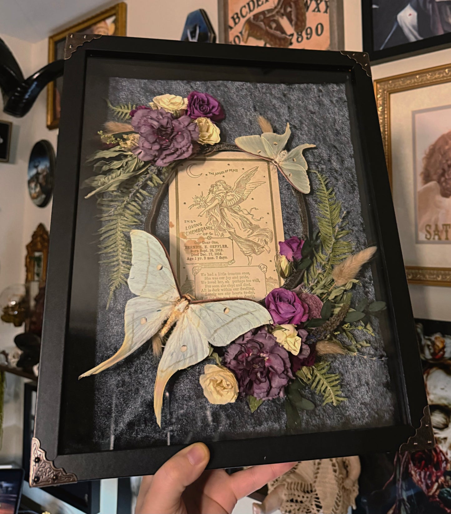 #10 Mummified Ouroboros snake & Vintage Mourning card 12x15