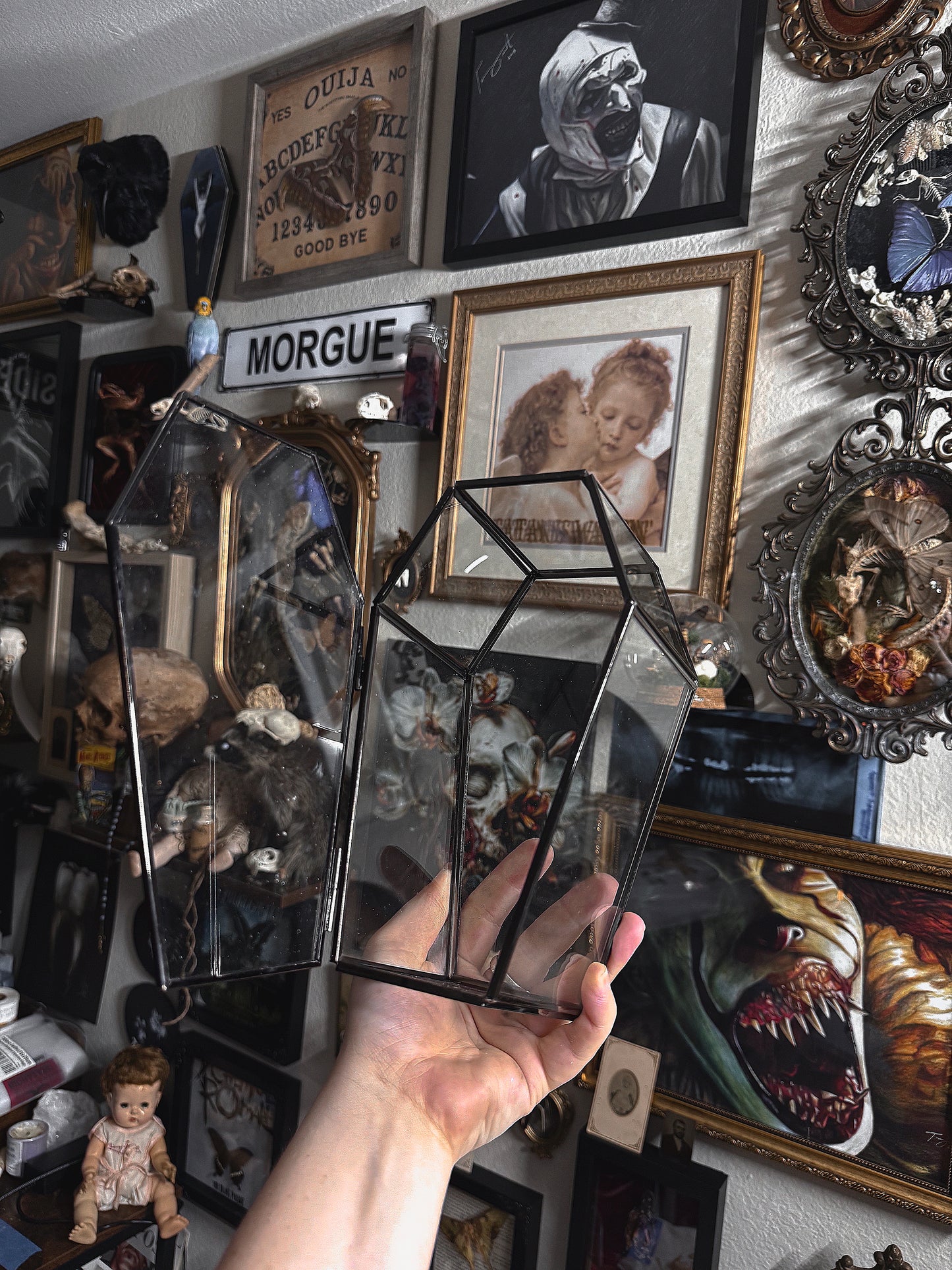 LARGE DEEP Empty GLASS COFFIN terrarium display or jewelry box