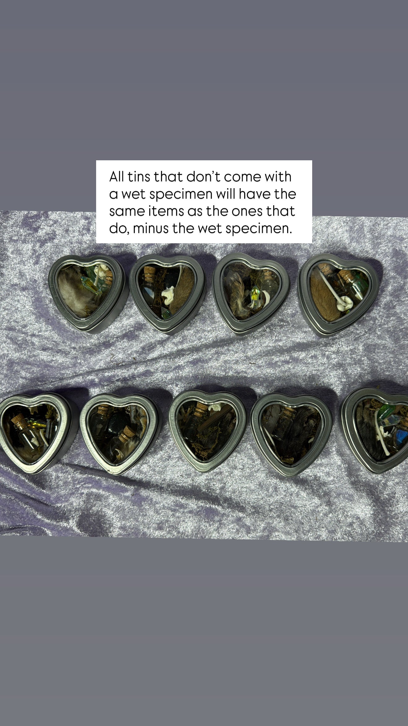 Valentines Collection MINI ODDITY HEART TIN, some w/ WET SPECIMEN