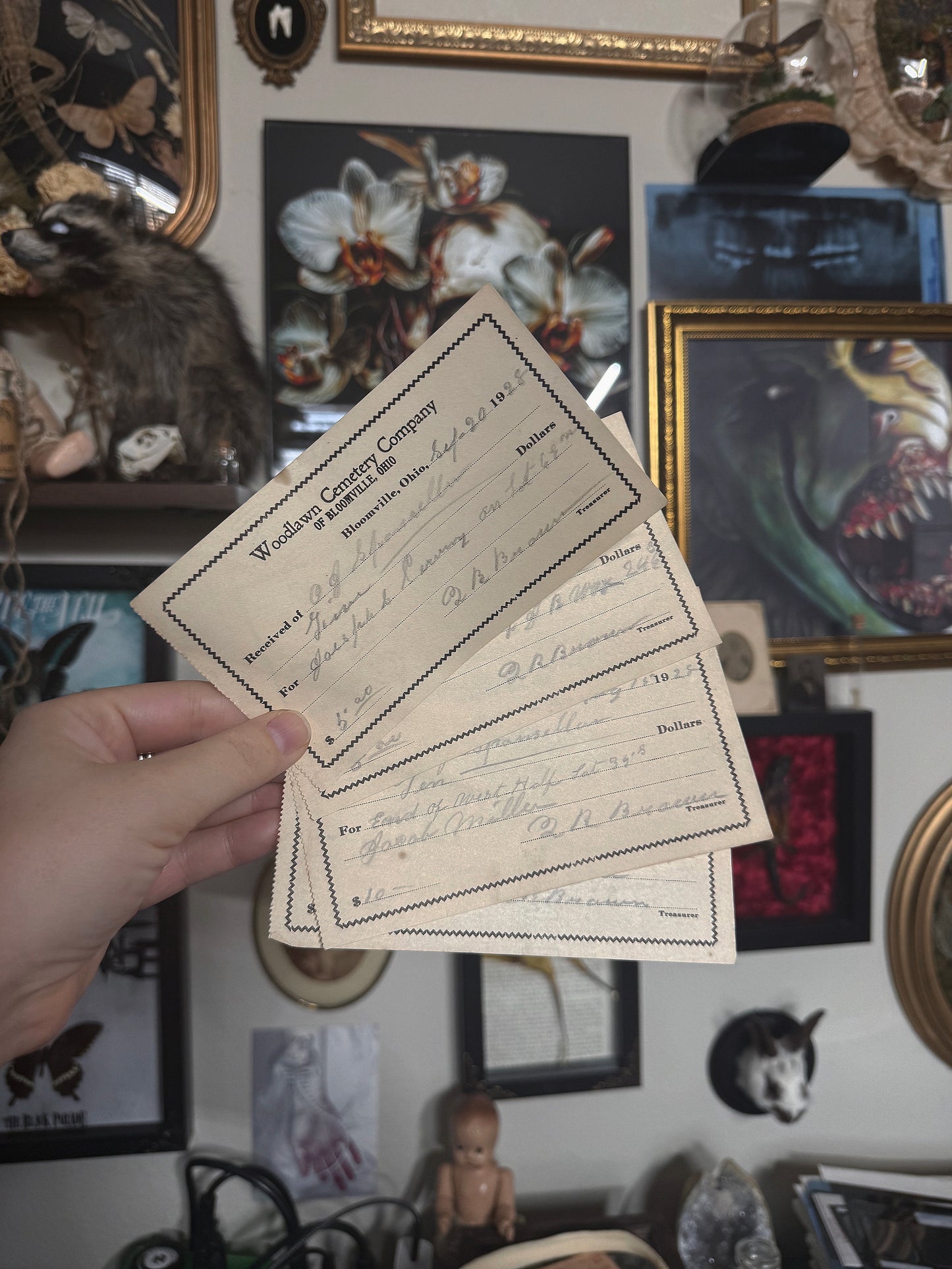 REAL dated 1928 Antique Cemetery Plot receipts