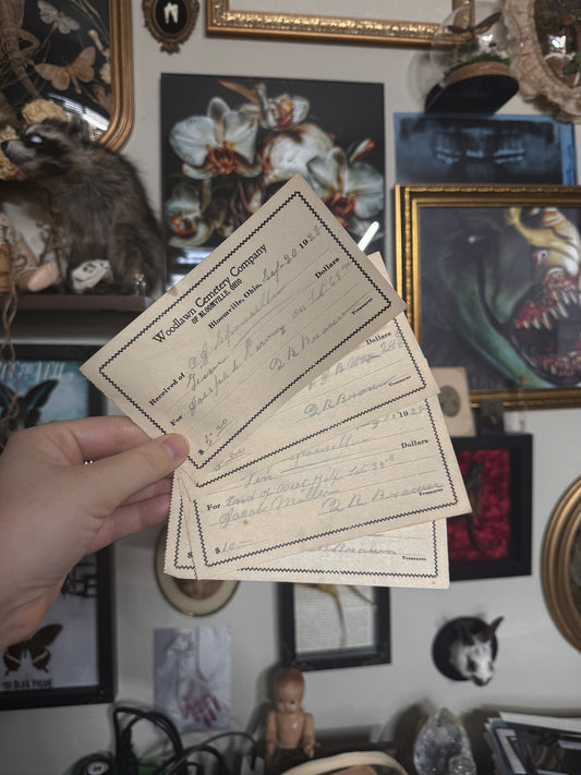 REAL dated 1928 Antique Cemetery Plot receipts