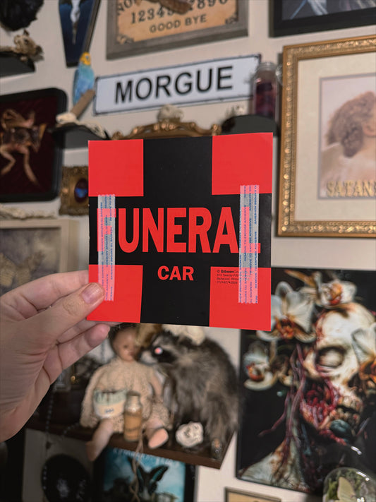 5x5 Real Vintage Funeral Car sticker - processing flag from a funeral home
