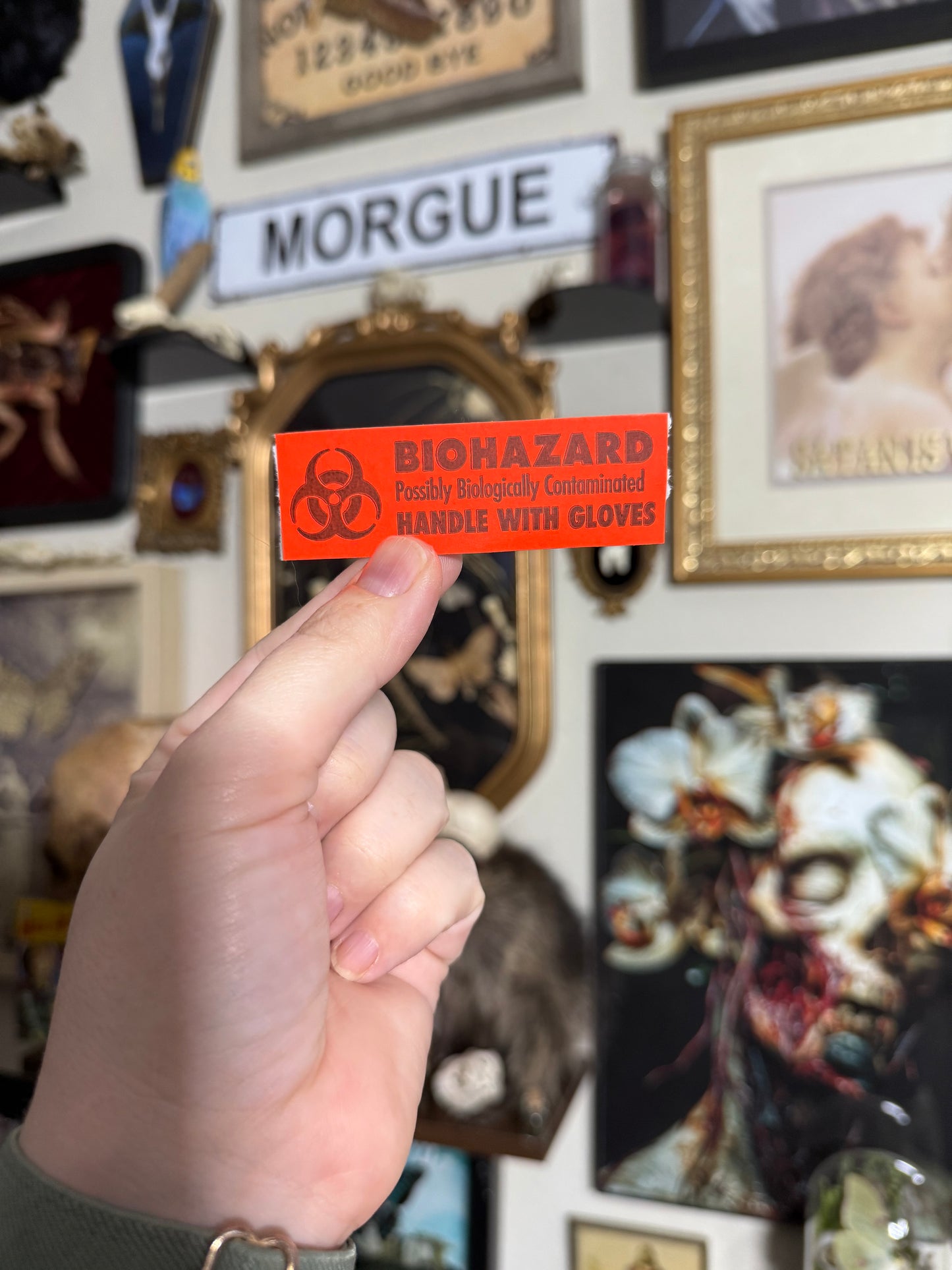 3x1 Real Vintage biohazard sticker from a funeral home (3PC)