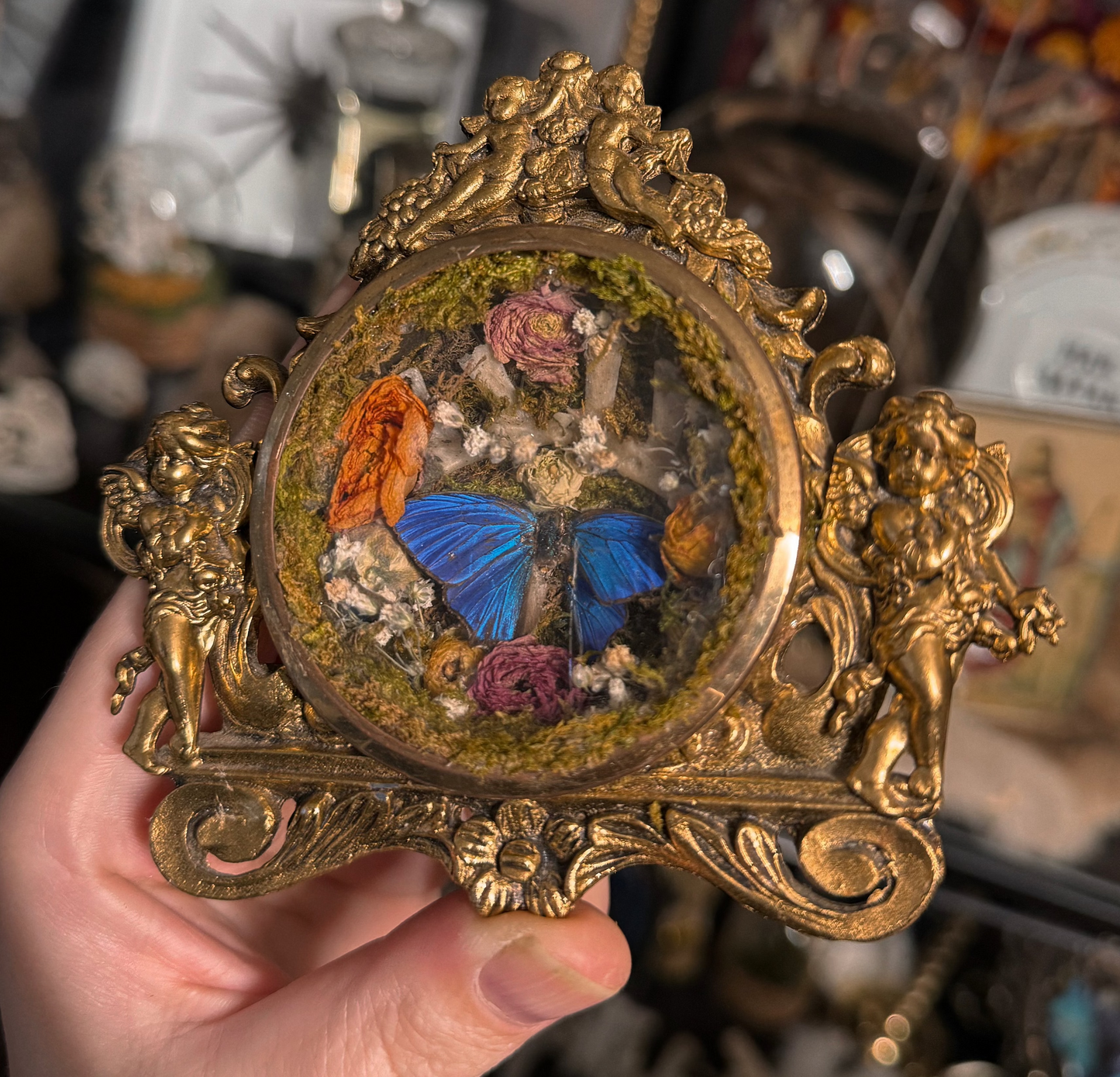 #41 Mini Repurposed antique clock & Lizard bones