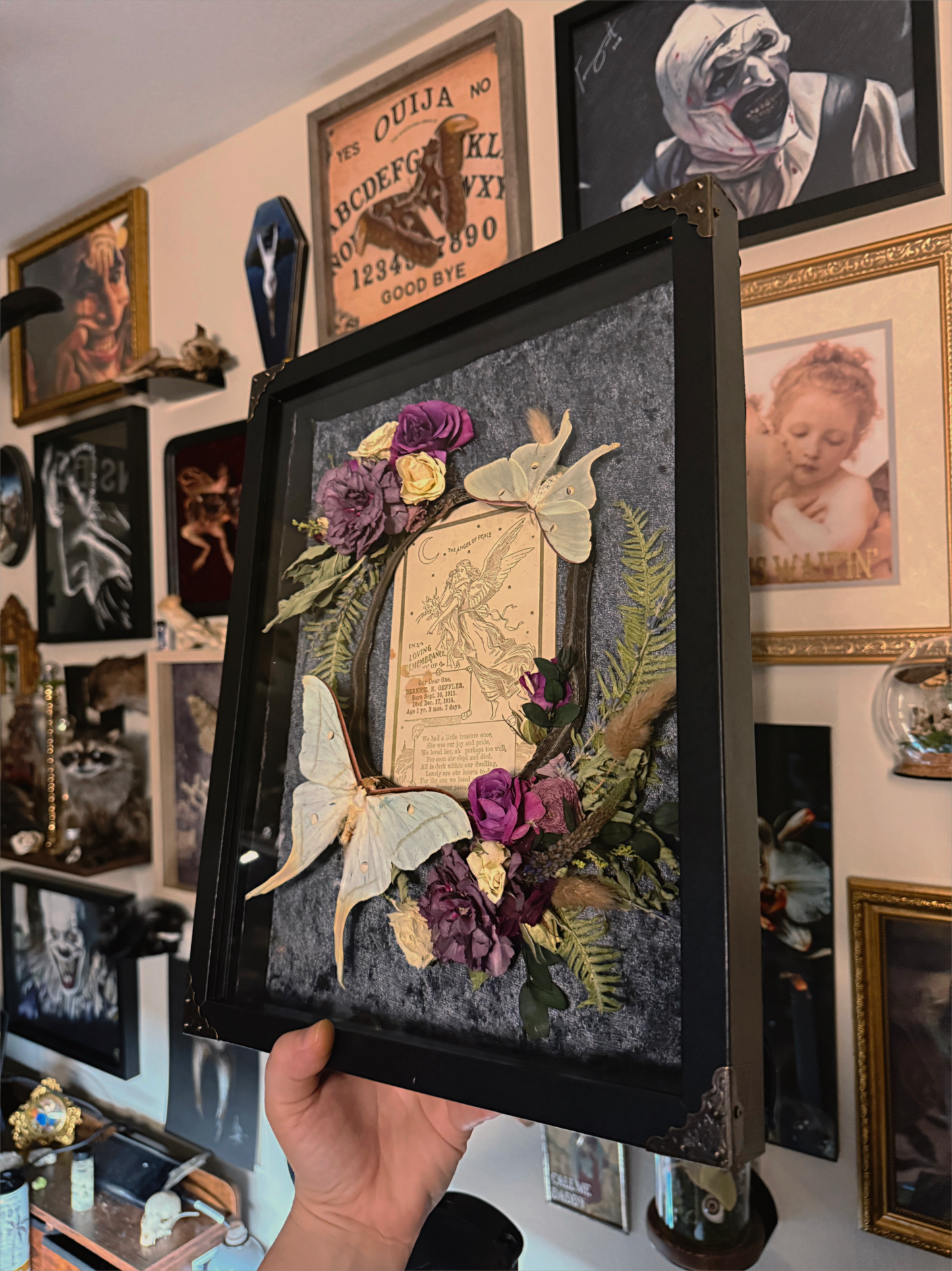 #10 Mummified Ouroboros snake & Vintage Mourning card 12x15