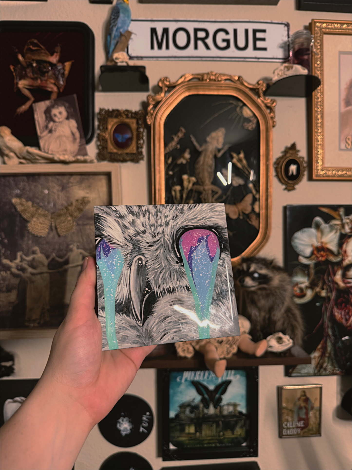 #51 Hand painted Crying Owl w/ resin